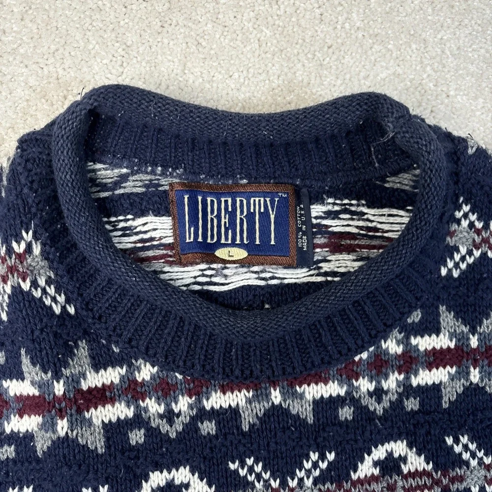 VINTAGE Liberty Sweater Adult‎ Large Multicolor Geometric Holiday USA Made READ